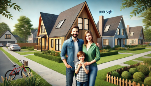 A young family shows off their new A frame home in a neighborhood that makes buying a home achievable and enjoyable.