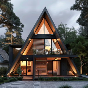 modern A frame home nestled in a tranquil neighborhood.